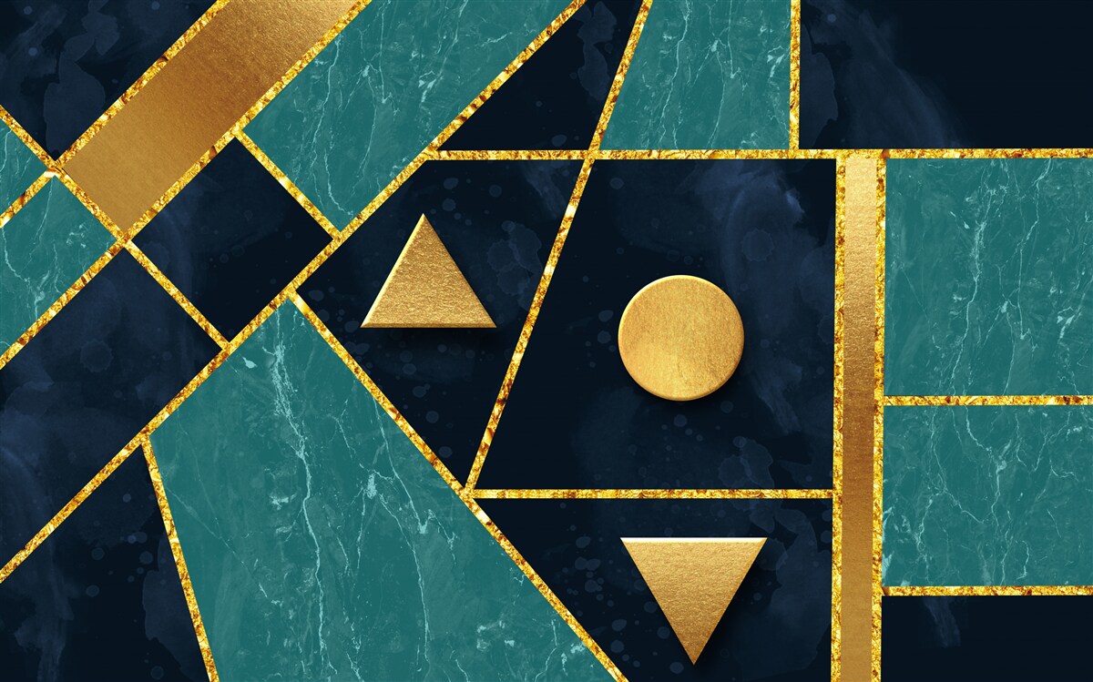 Fotobehang mozaïek in gouden en smaragdgroene tinten