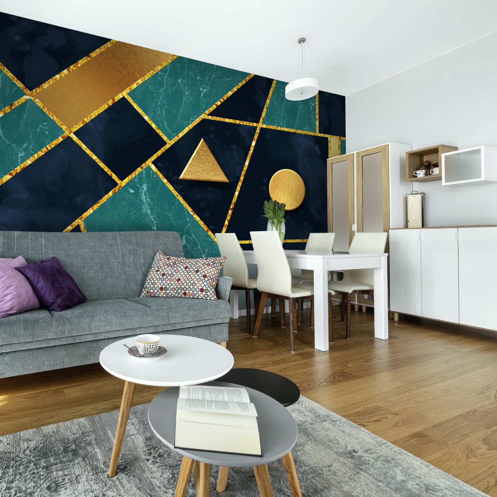 Fotobehang mozaïek in gouden en smaragdgroene tinten