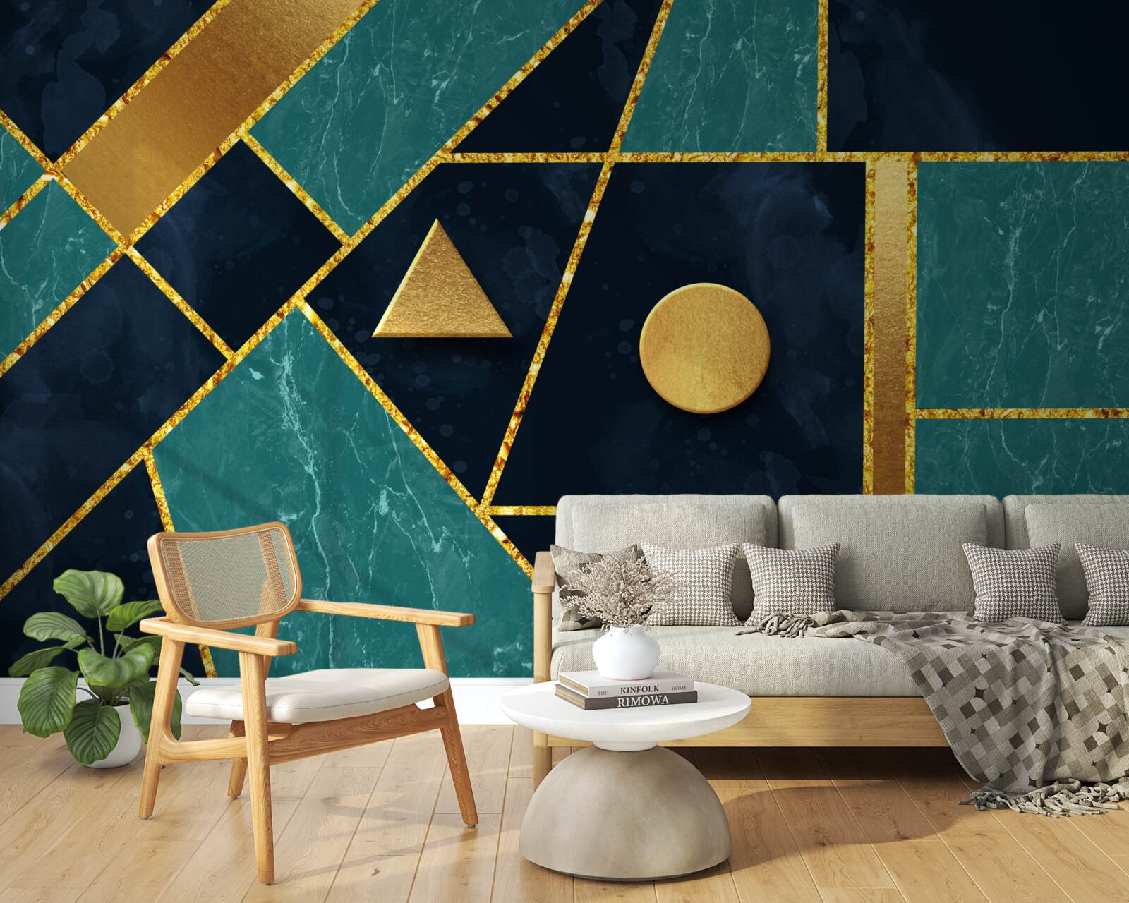 Fotobehang mozaïek in gouden en smaragdgroene tinten