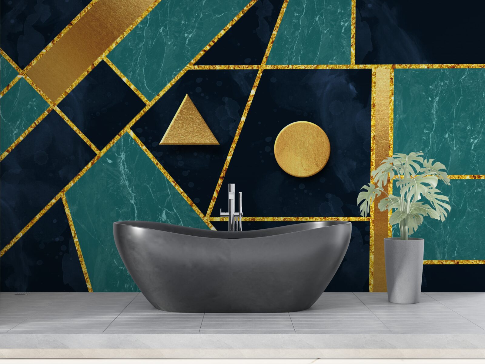 Fotobehang mozaïek in gouden en smaragdgroene tinten