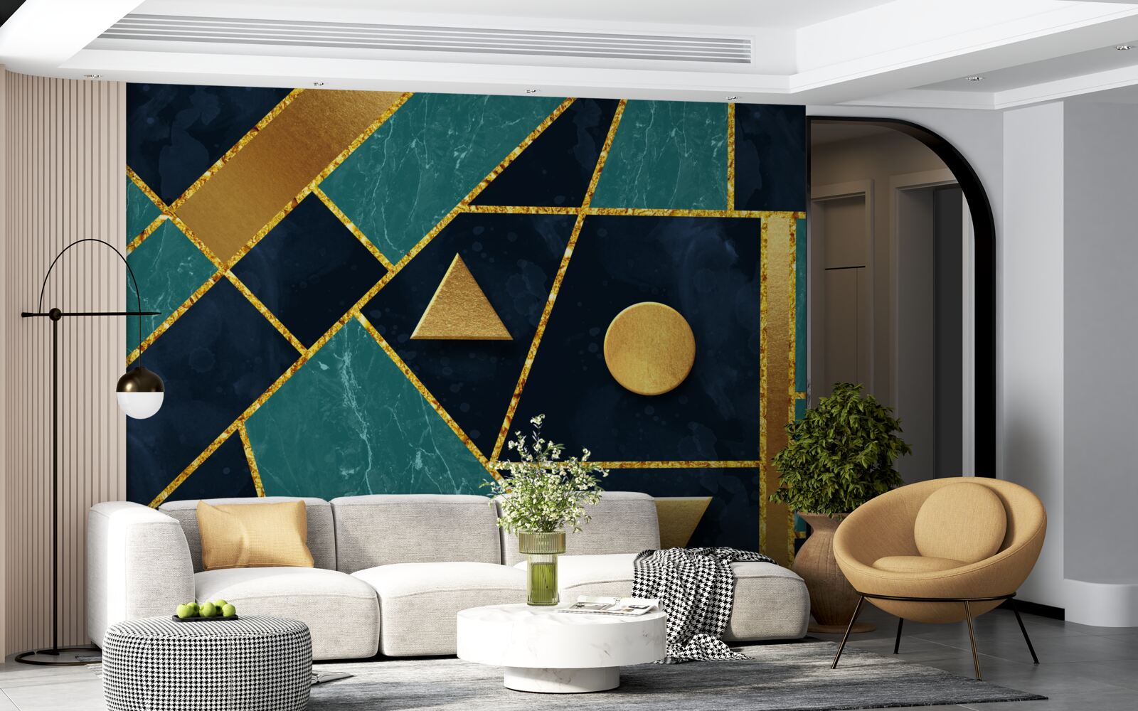 Fotobehang mozaïek in gouden en smaragdgroene tinten