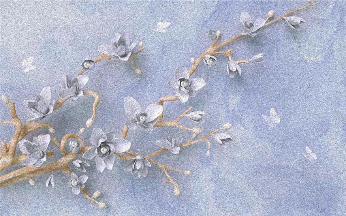 Fotobehang tak met witte bloemen