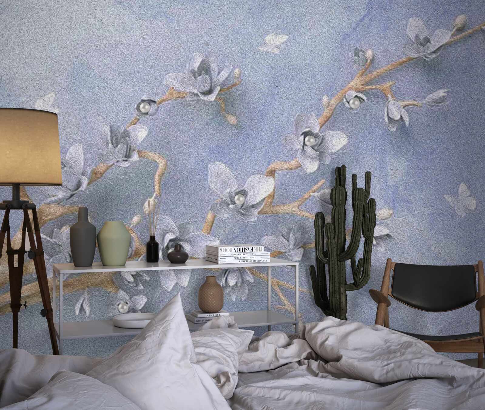 Fotobehang tak met witte bloemen