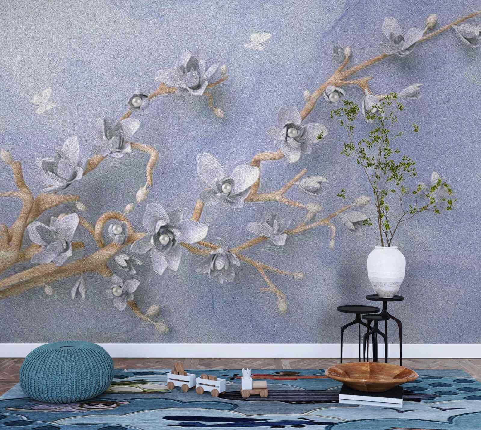 Fotobehang tak met witte bloemen