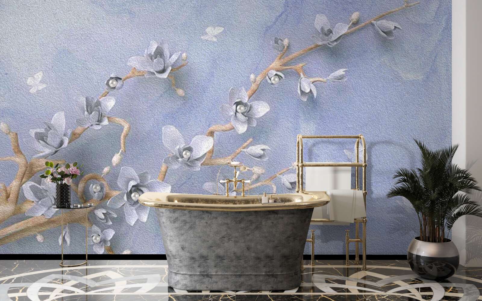 Fotobehang tak met witte bloemen