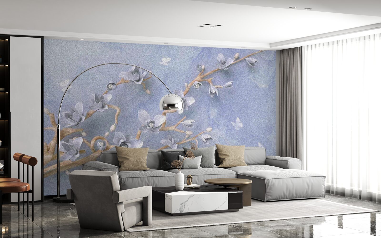 Fotobehang tak met witte bloemen