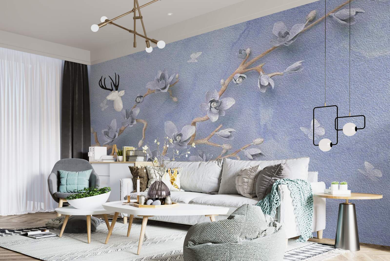 Fotobehang tak met witte bloemen