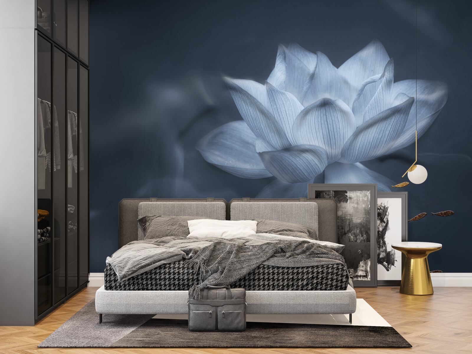 Fotobehang goudvis en witte lotus