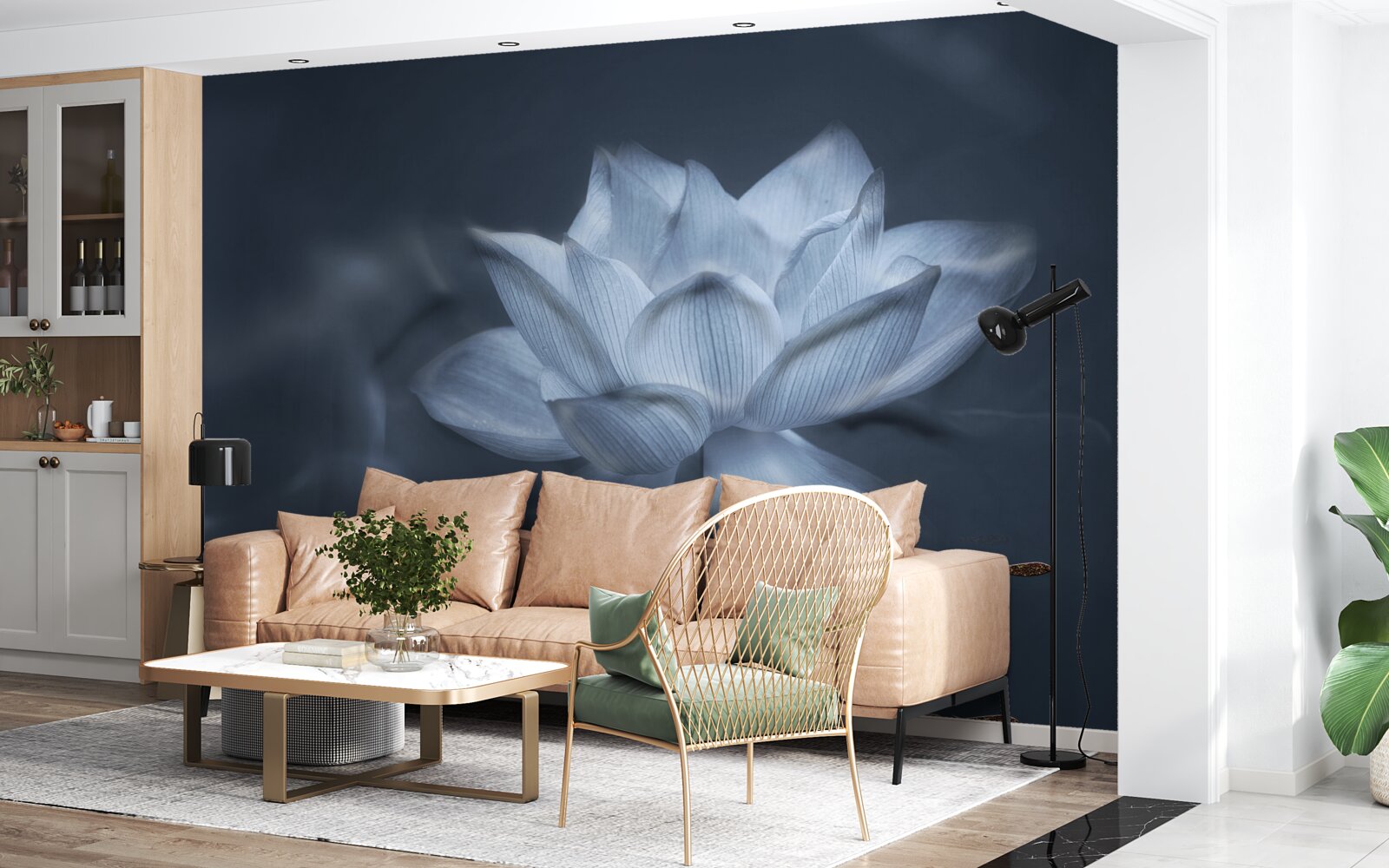 Fotobehang goudvis en witte lotus