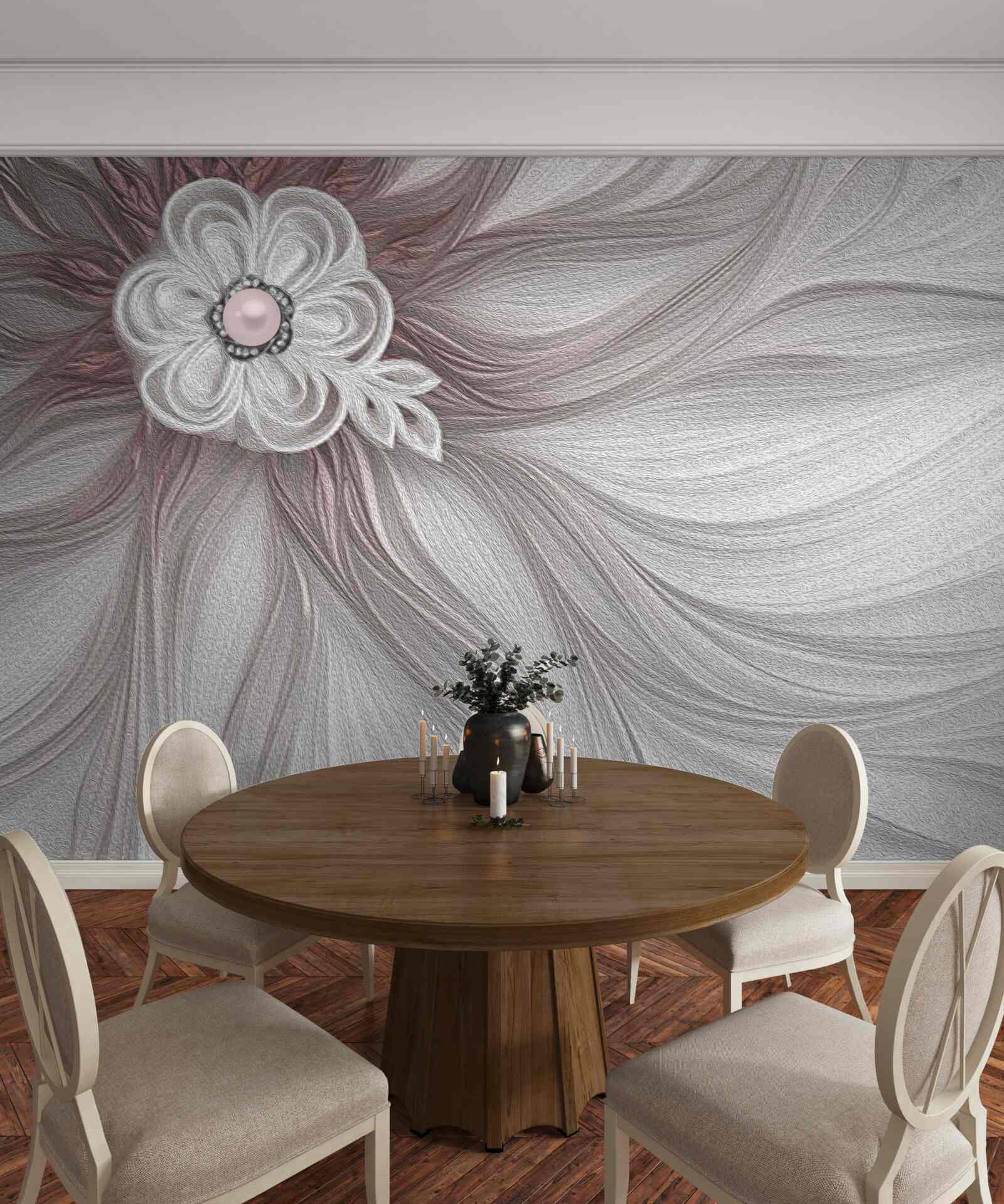 Fotobehang Het midden van de witte bloem is versierd met parels