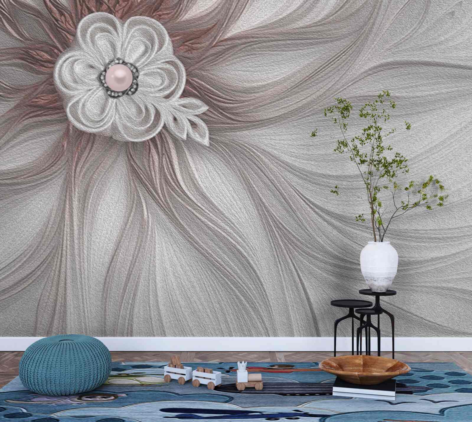 Fotobehang Het midden van de witte bloem is versierd met parels