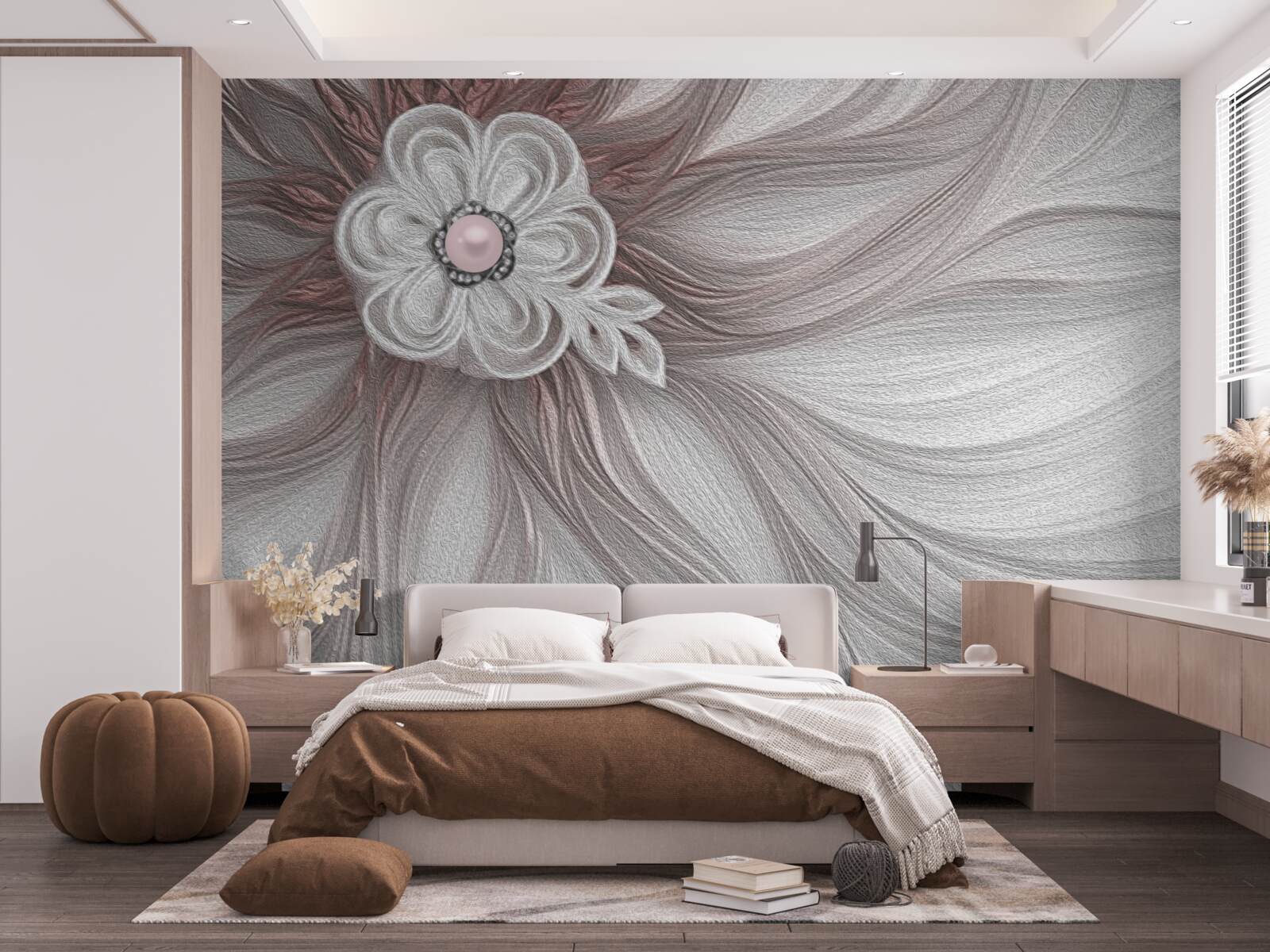 Fotobehang Het midden van de witte bloem is versierd met parels