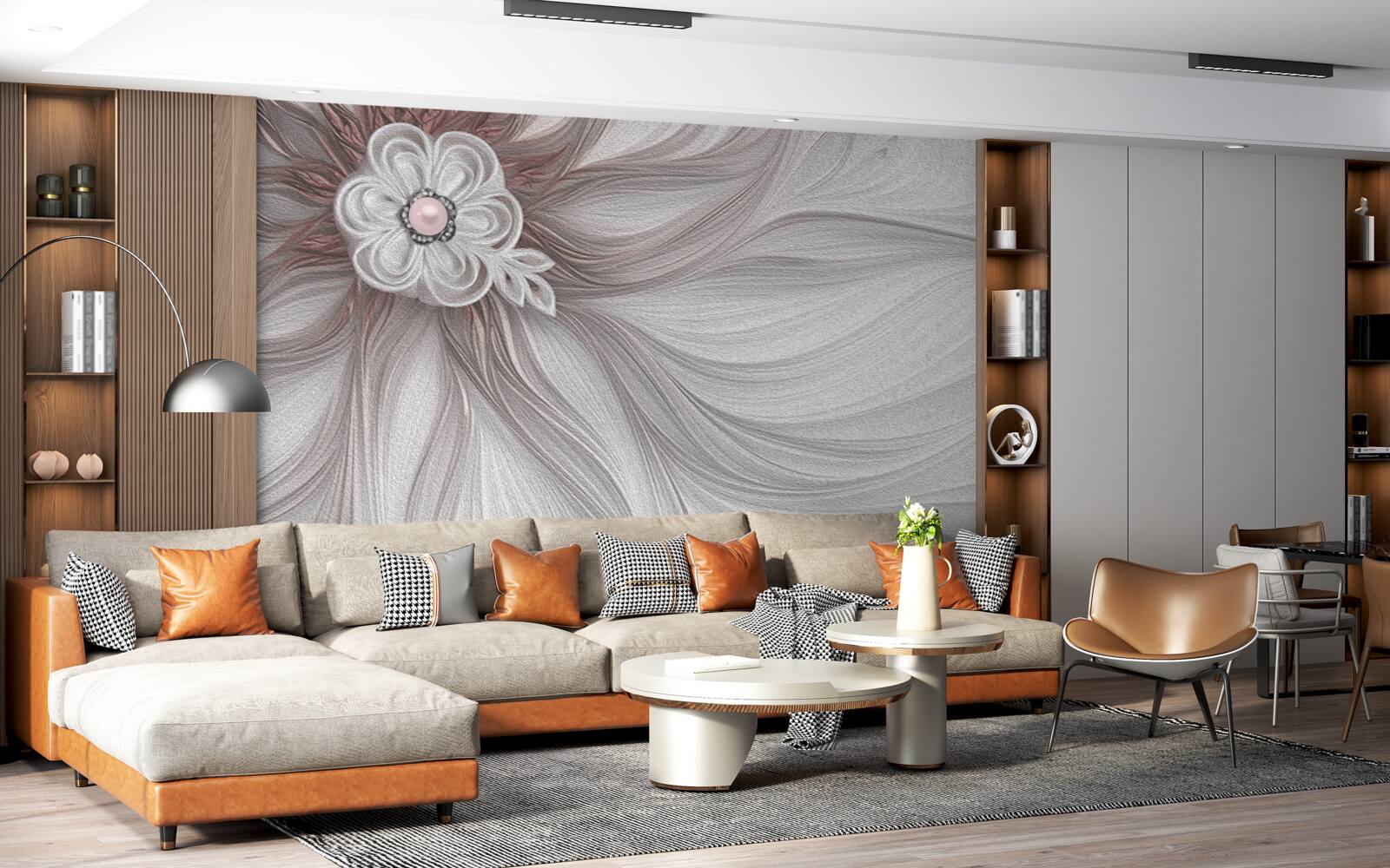 Fotobehang Het midden van de witte bloem is versierd met parels