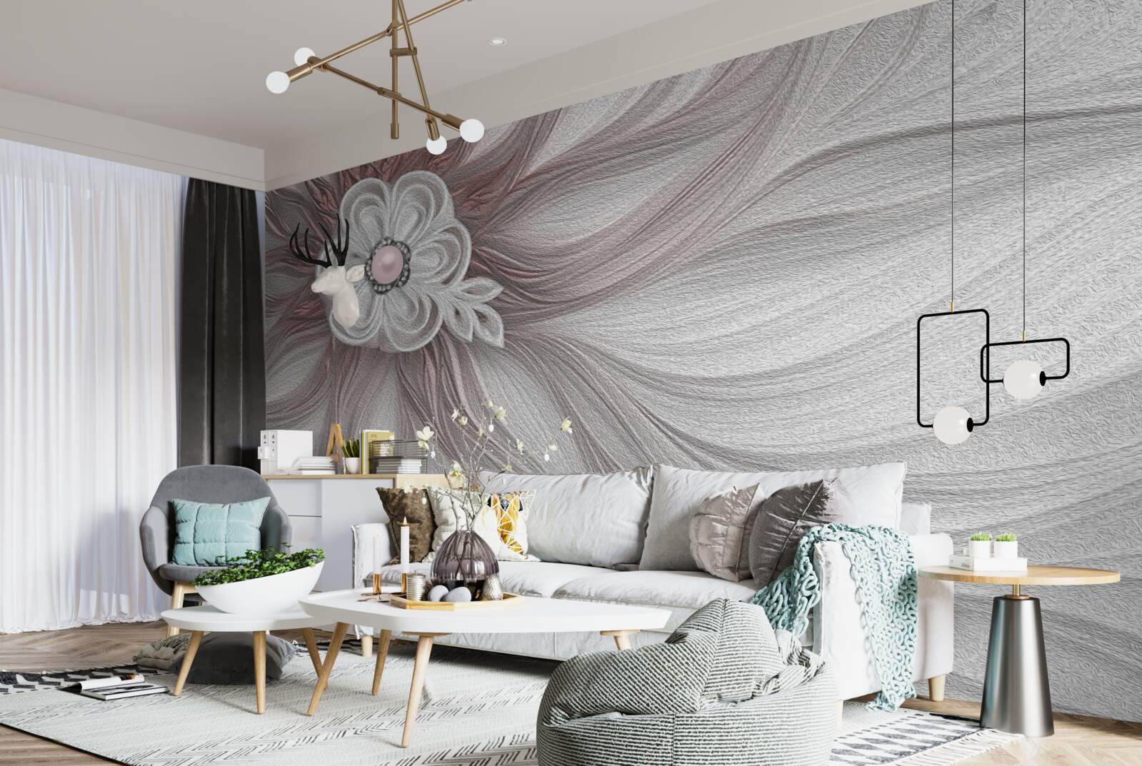 Fotobehang Het midden van de witte bloem is versierd met parels