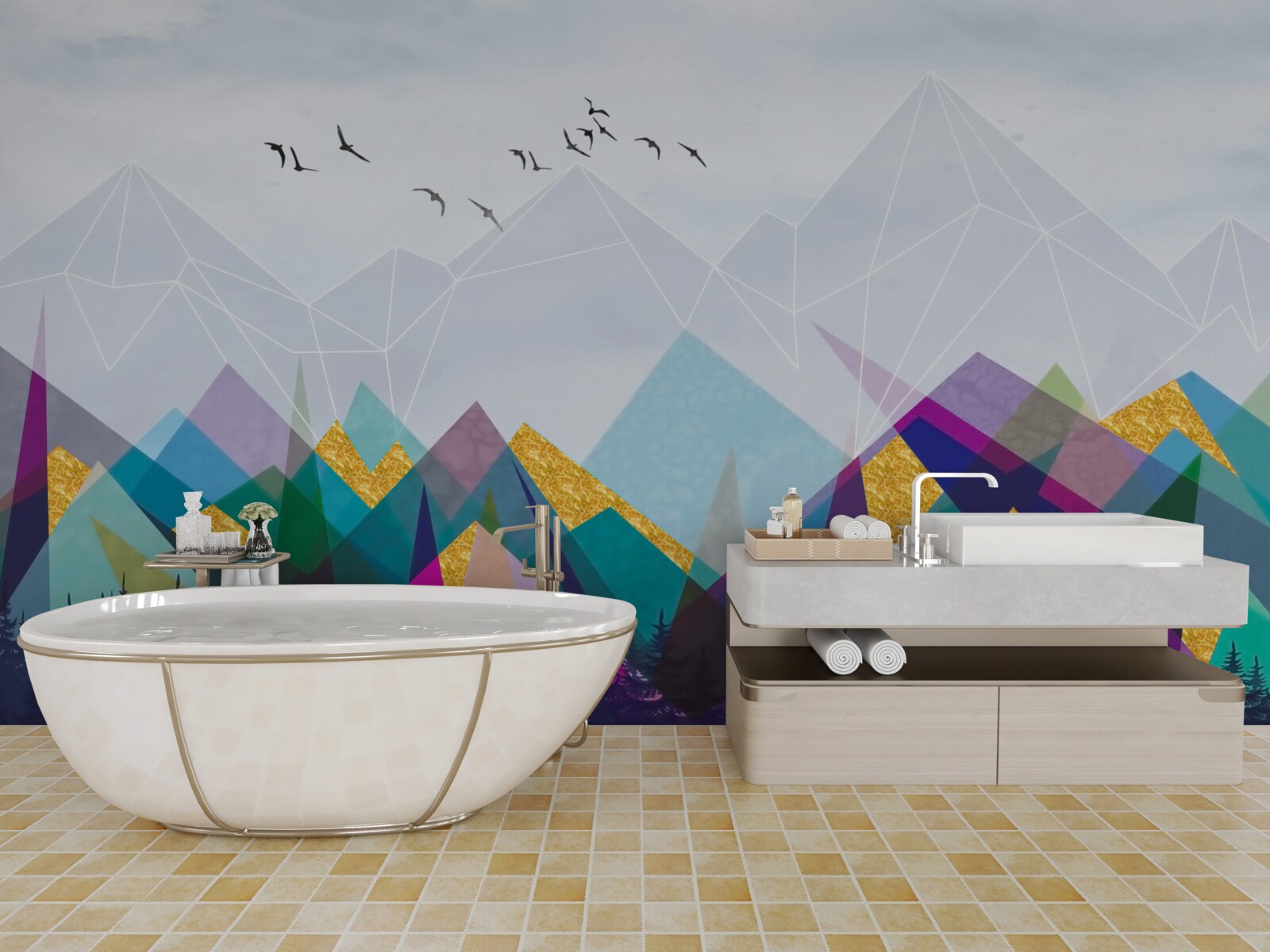 Fotobehang dubbelzinnig bos in de bergen