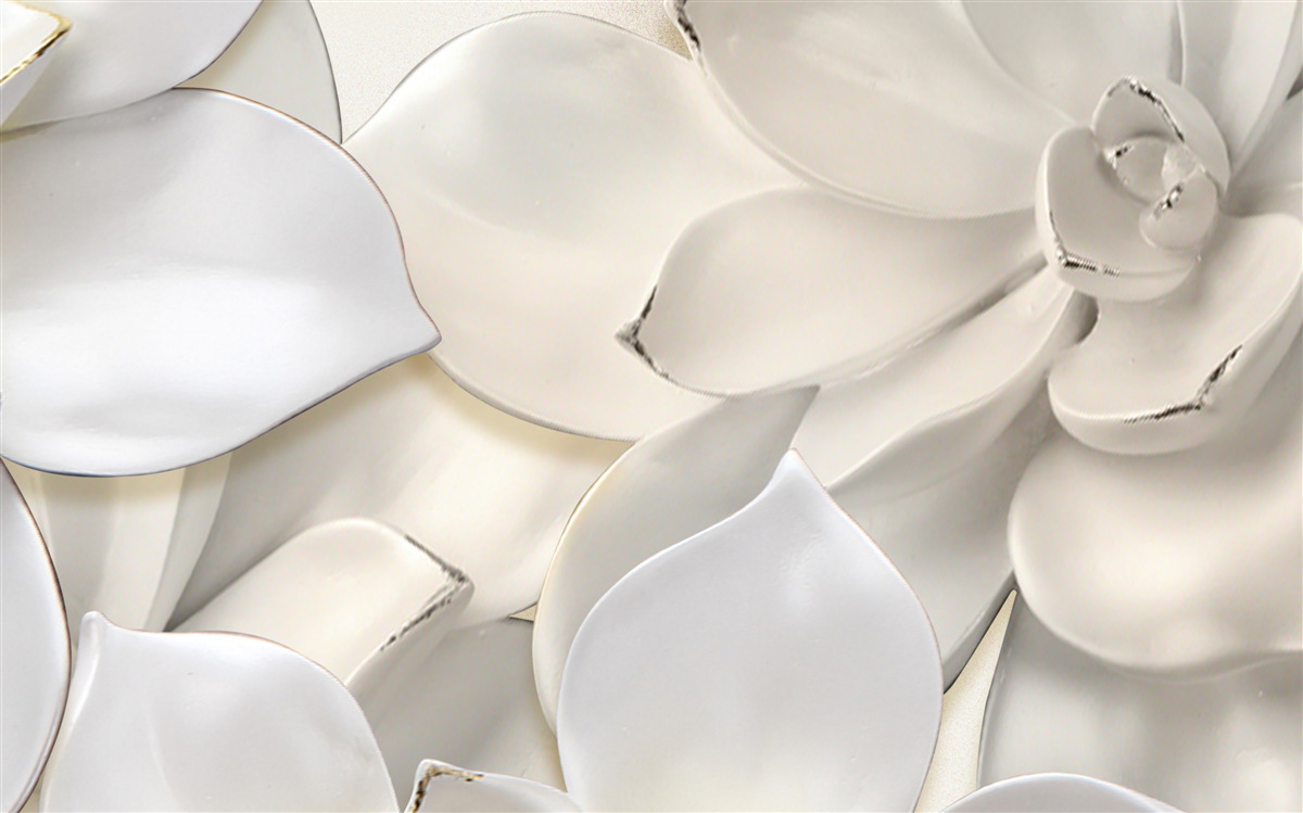 Fotobehang bloemen wit als porselein