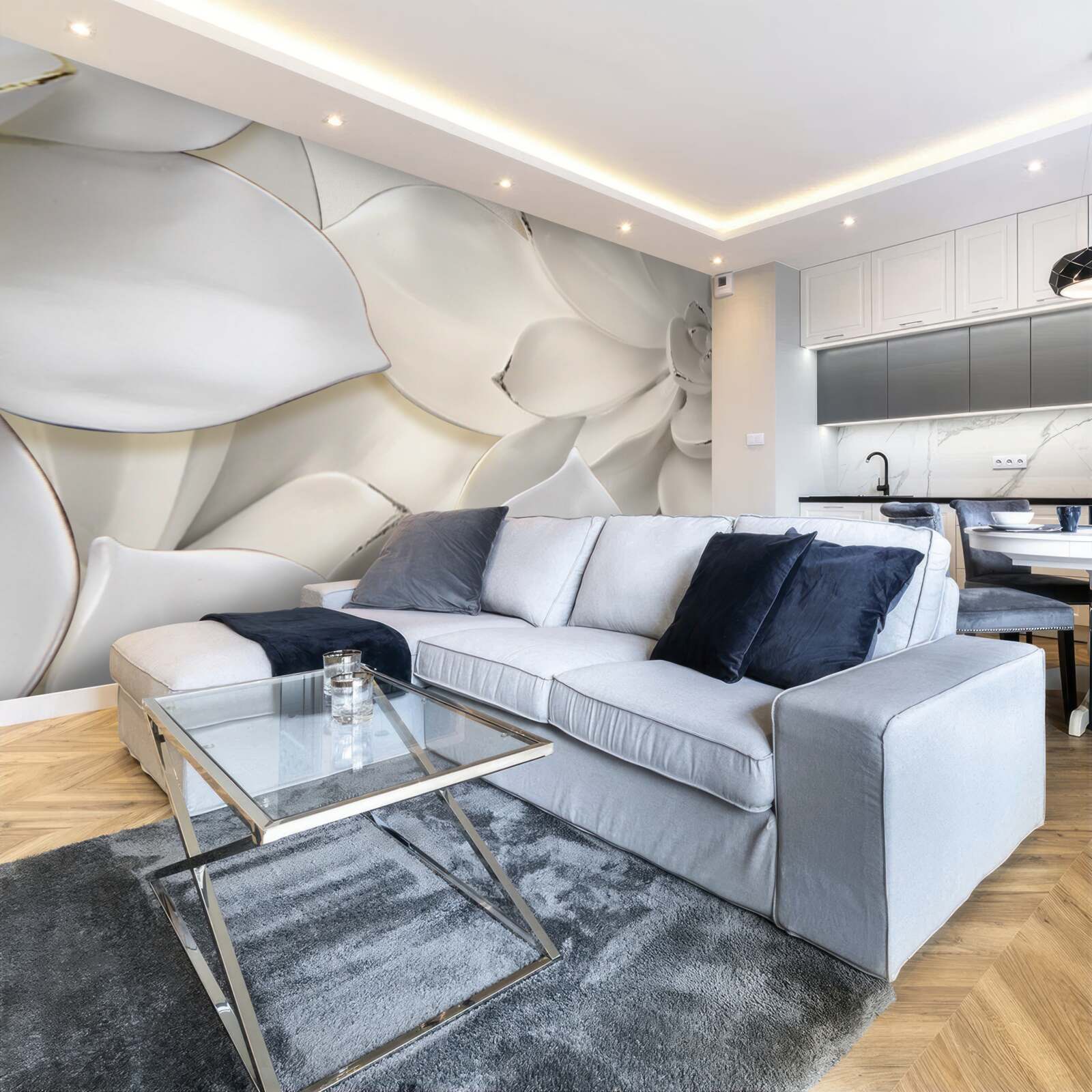 Fotobehang bloemen wit als porselein