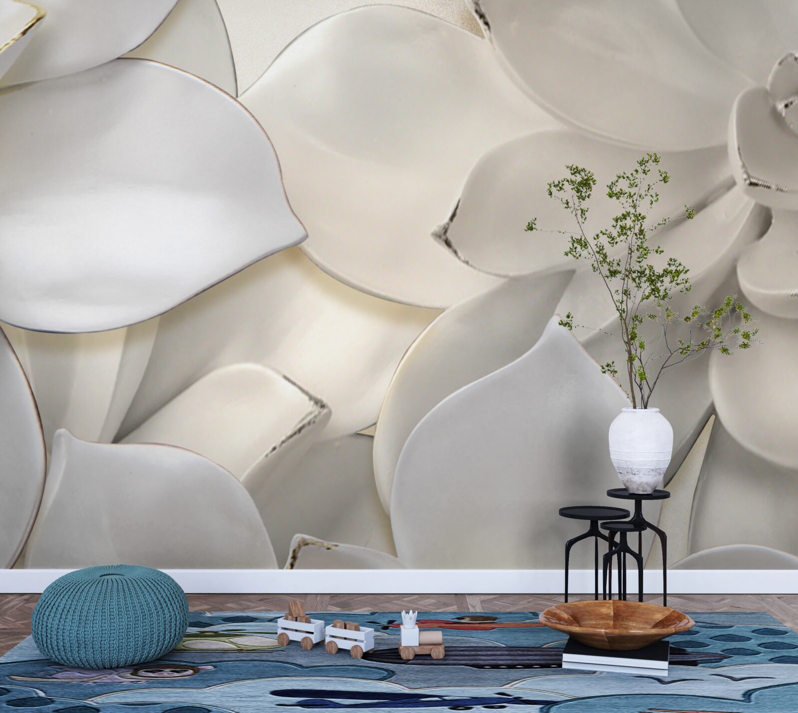 Fotobehang bloemen wit als porselein