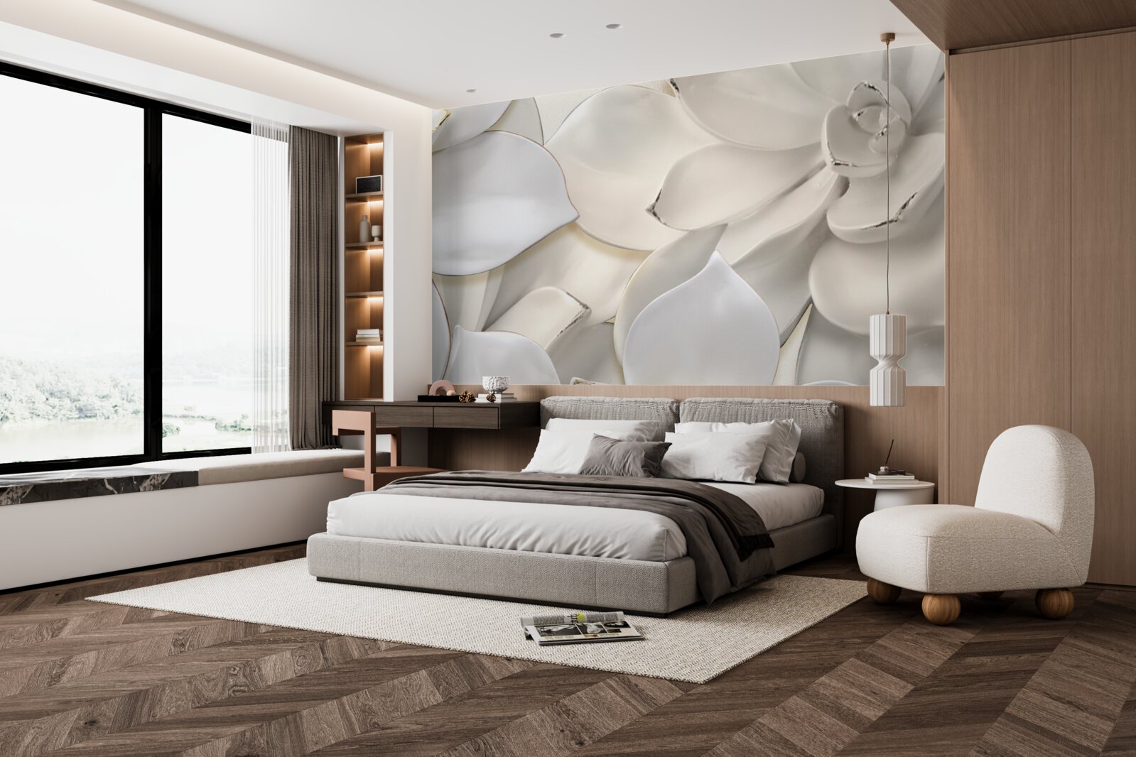 Fotobehang bloemen wit als porselein