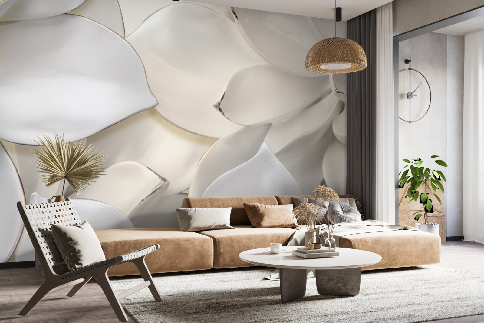 Fotobehang bloemen wit als porselein