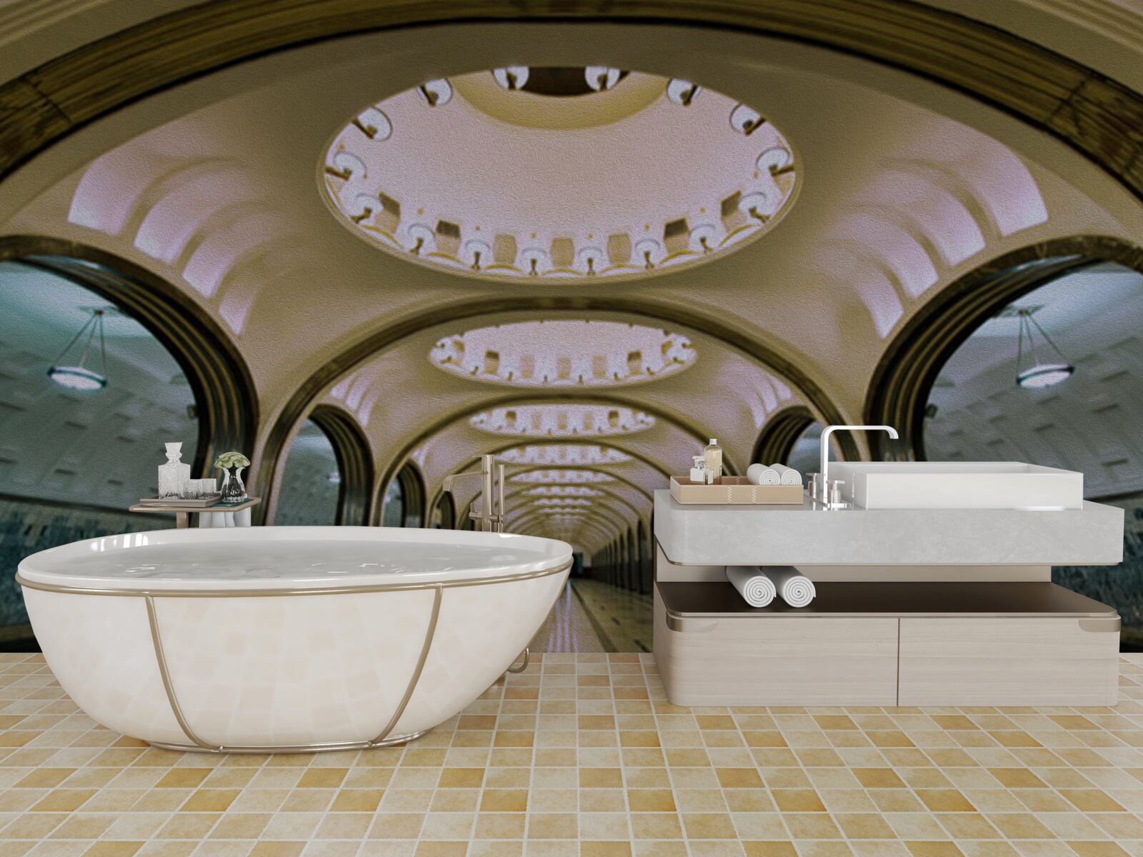 Fotobehang visuele weergave van een metrotunnel