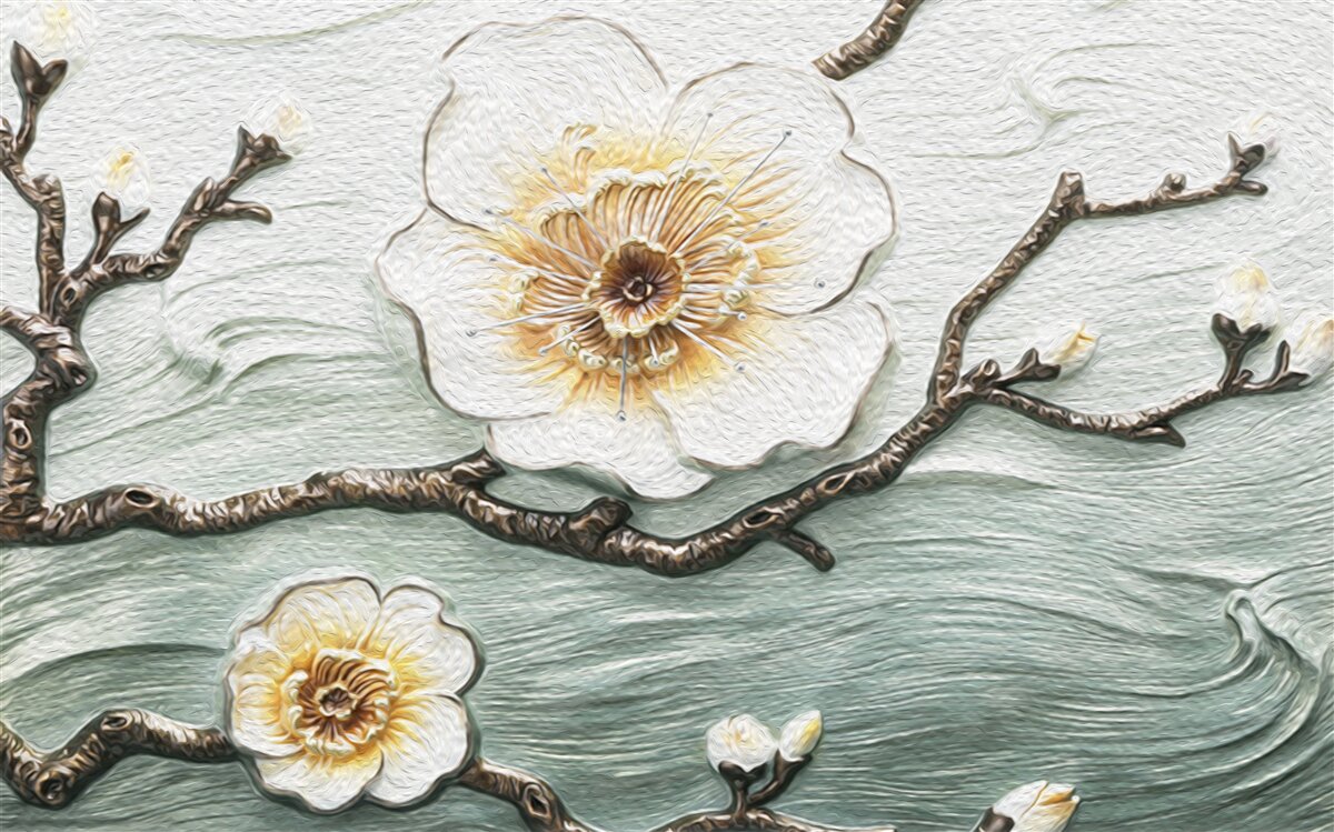 Fotobehang de wind wiegt de knoppen van de witte magnolia