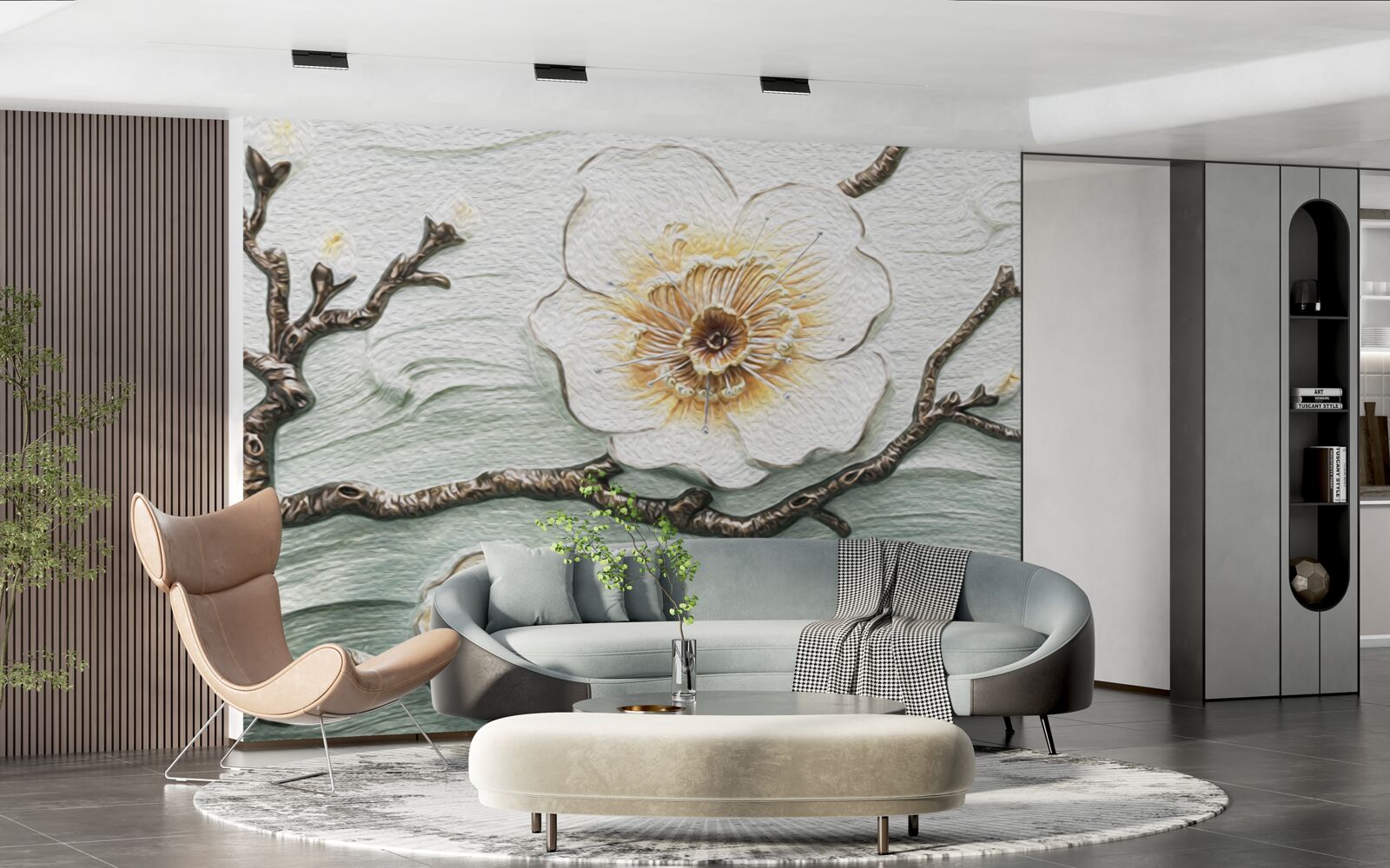 Fotobehang de wind wiegt de knoppen van de witte magnolia