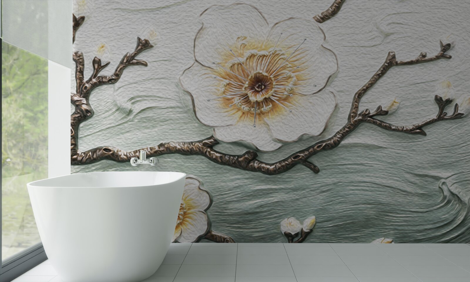 Fotobehang de wind wiegt de knoppen van de witte magnolia