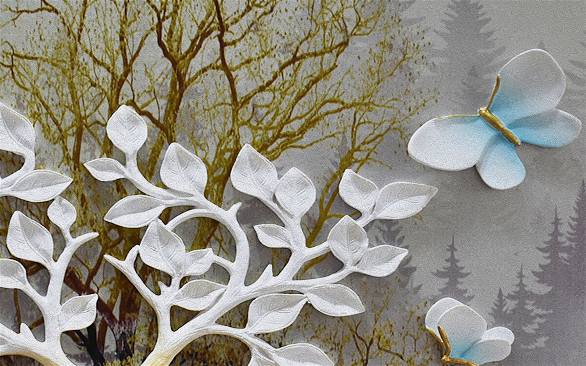 Fotobehang een vlinder zit op een witte tak in het bos