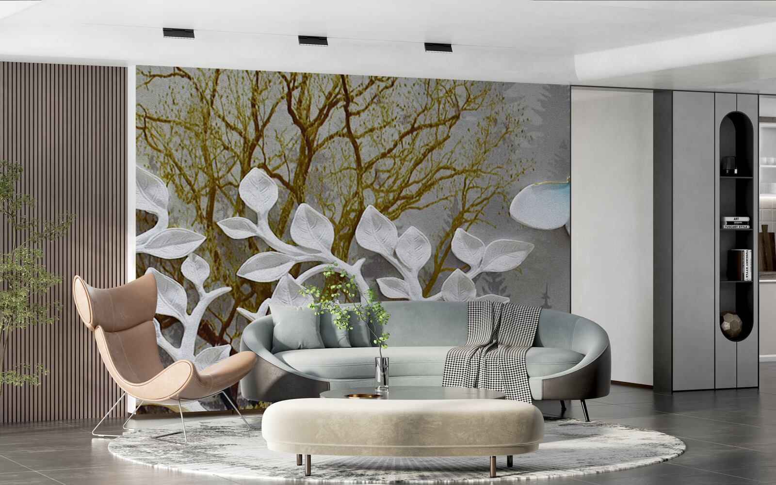 Fotobehang een vlinder zit op een witte tak in het bos