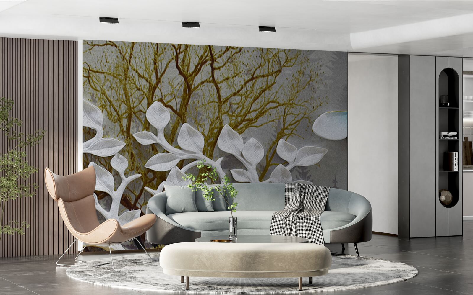 Fotobehang een vlinder zit op een witte tak in het bos