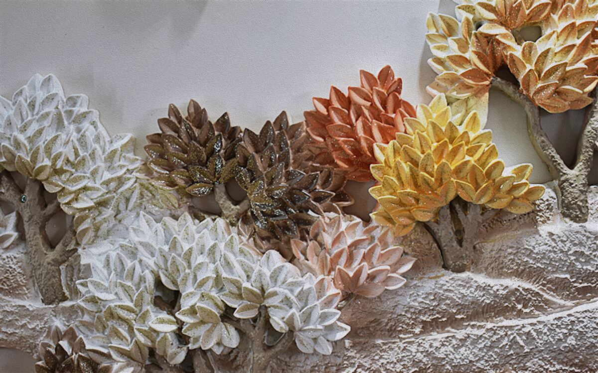 Fotobehang de tinten van het bed doen denken aan de herfst in een koud bos