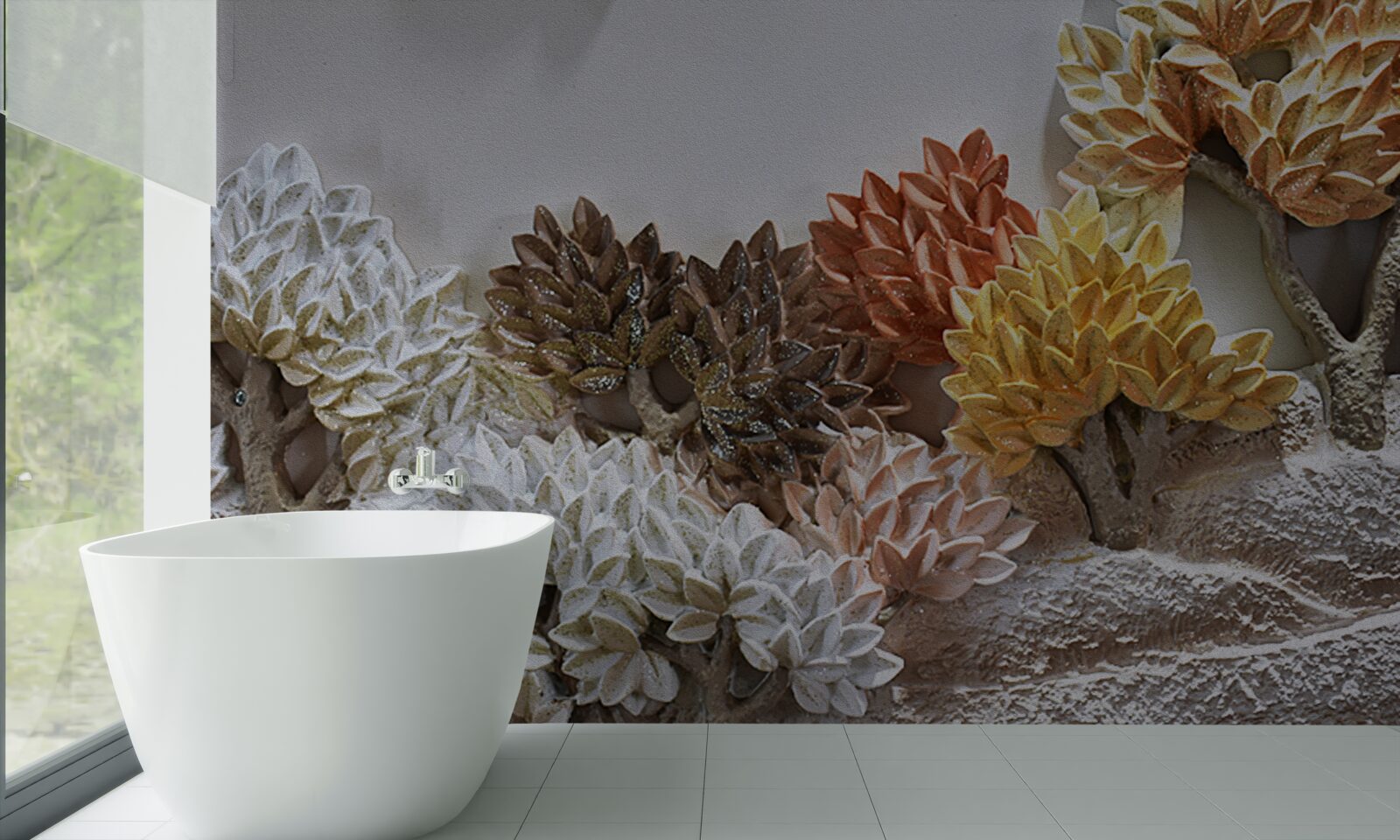 Fotobehang de tinten van het bed doen denken aan de herfst in een koud bos