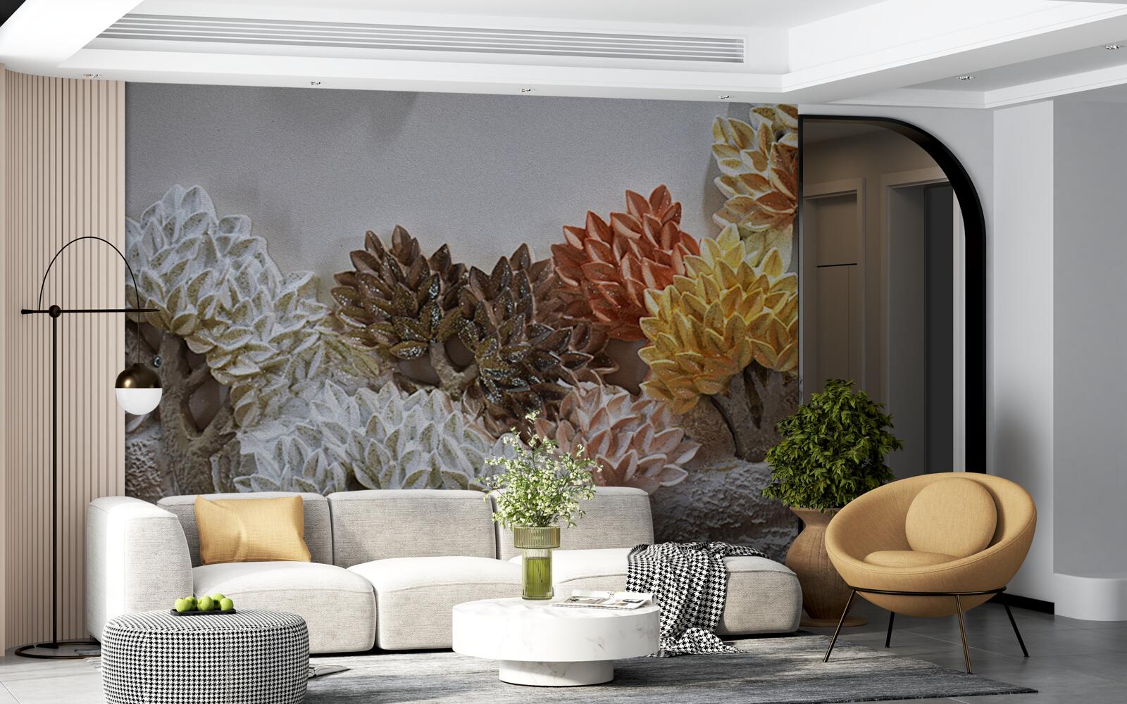 Fotobehang de tinten van het bed doen denken aan de herfst in een koud bos