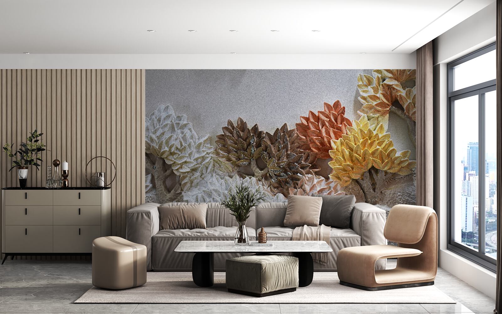 Fotobehang de tinten van het bed doen denken aan de herfst in een koud bos