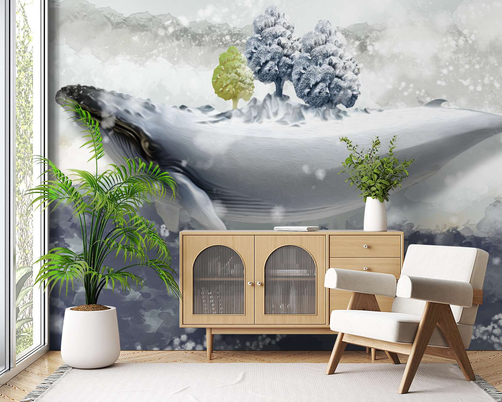 Fotobehang albinowalvis in een ijzige zee