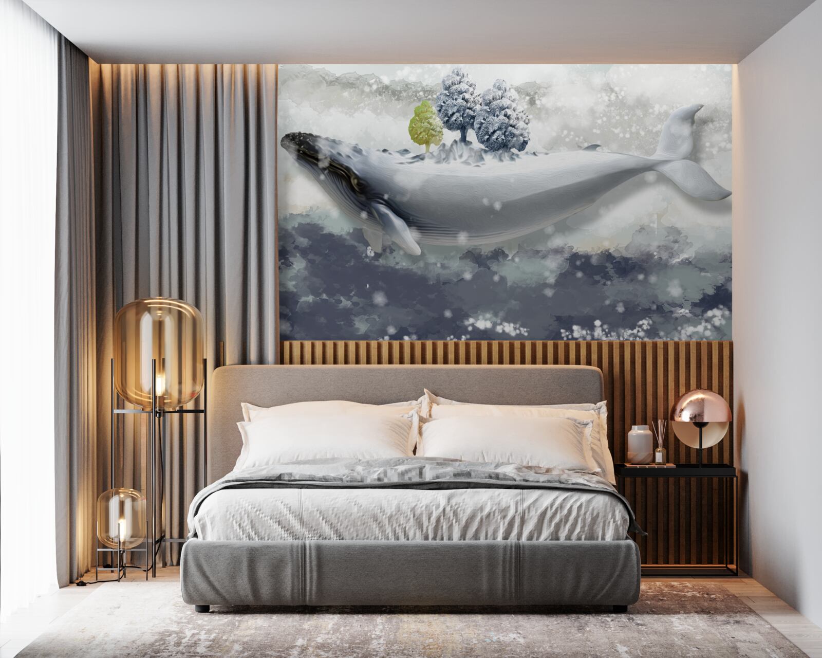 Fotobehang albinowalvis in een ijzige zee