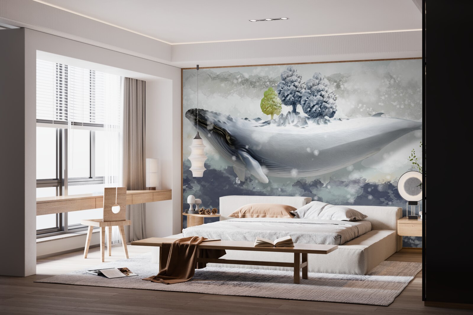 Fotobehang albinowalvis in een ijzige zee