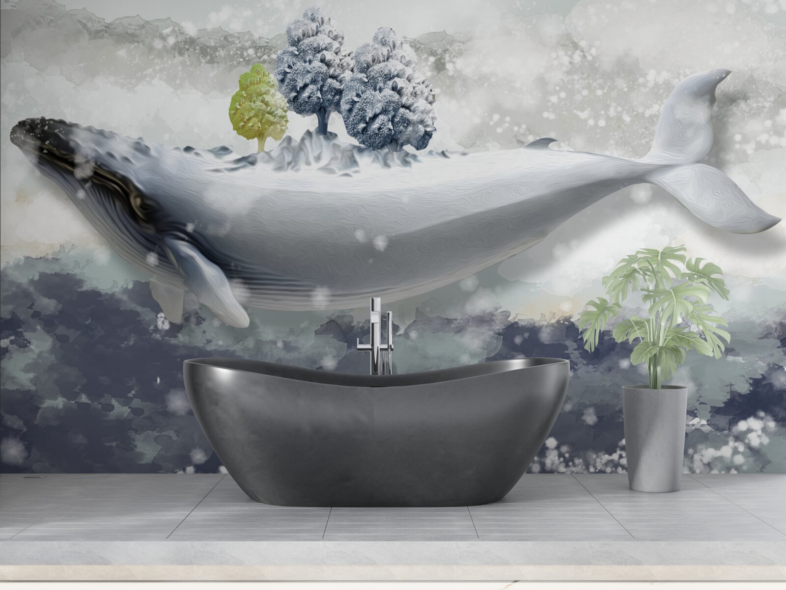 Fotobehang albinowalvis in een ijzige zee