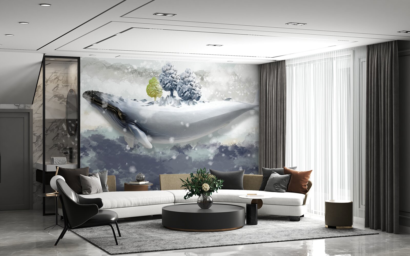 Fotobehang albinowalvis in een ijzige zee