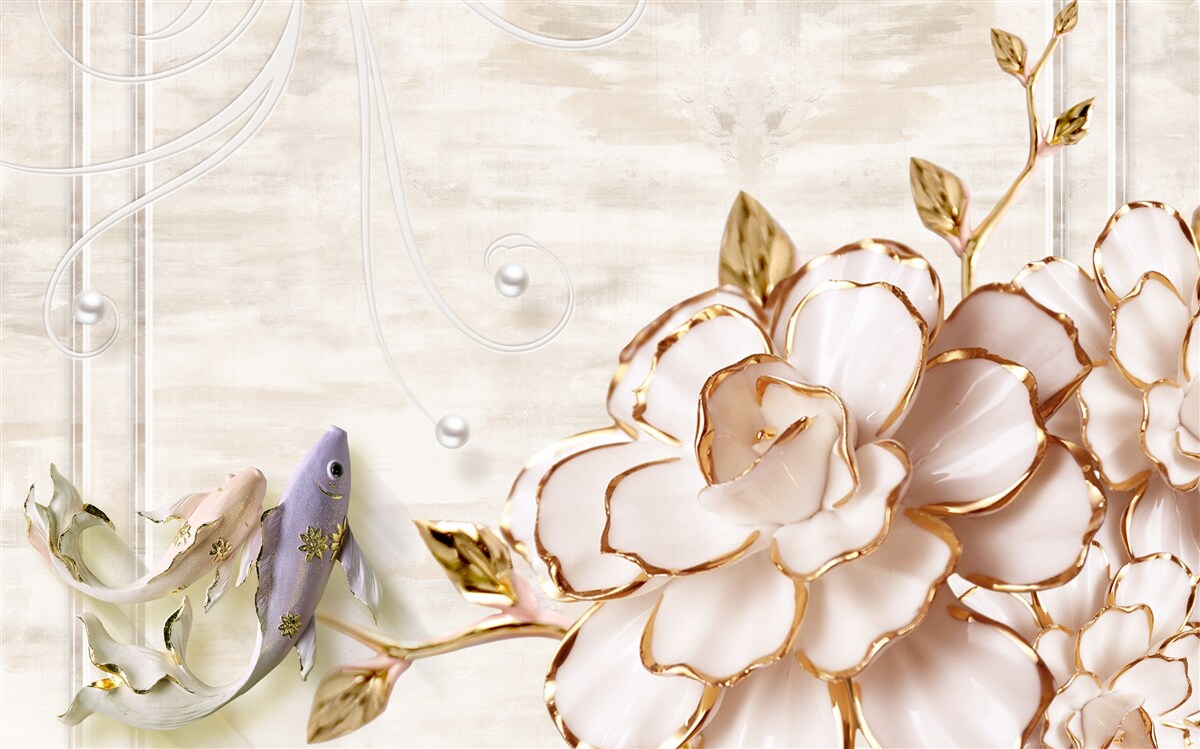 Fotobehang vlinders en bloemen van porselein