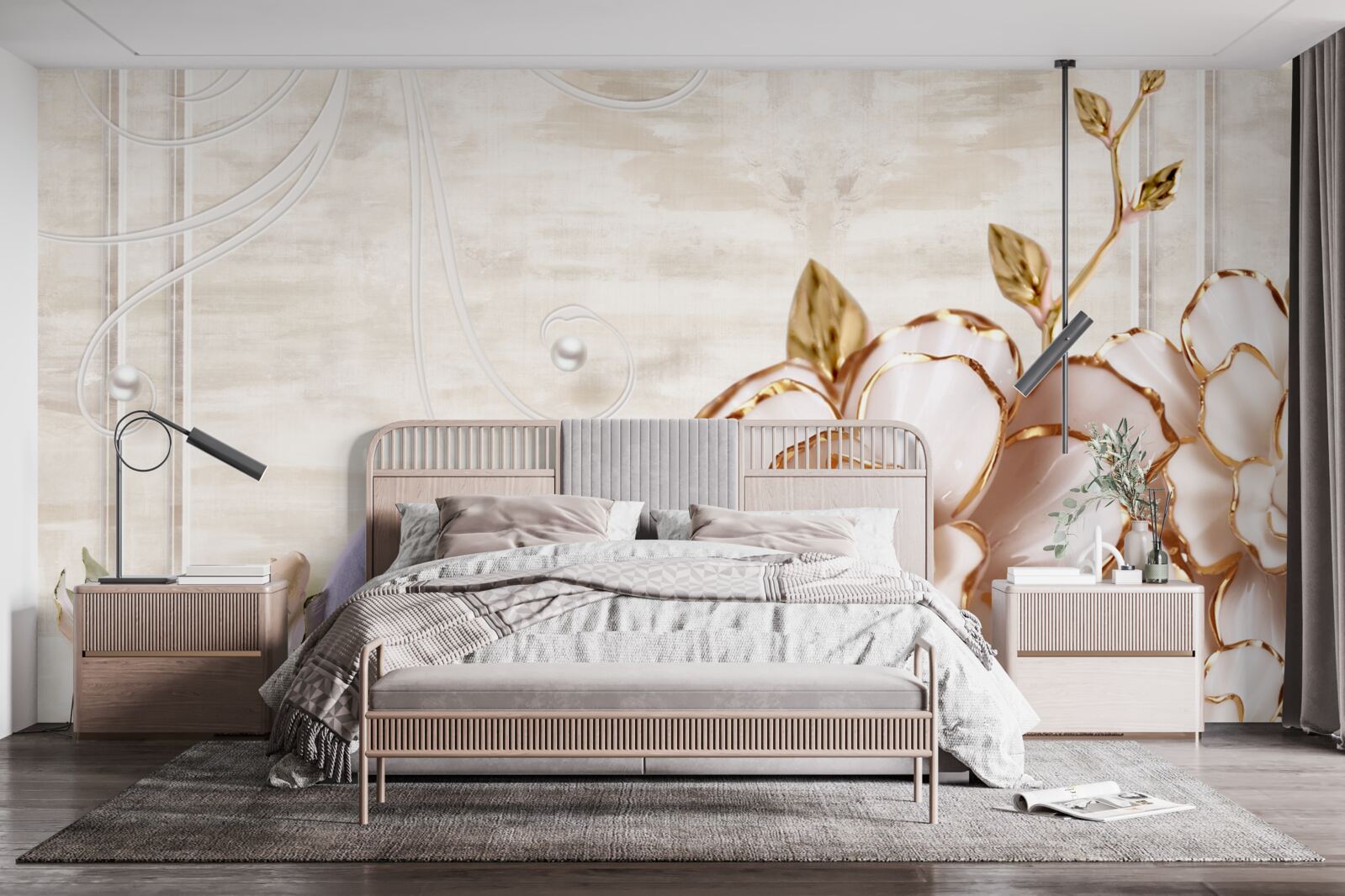 Fotobehang vlinders en bloemen van porselein