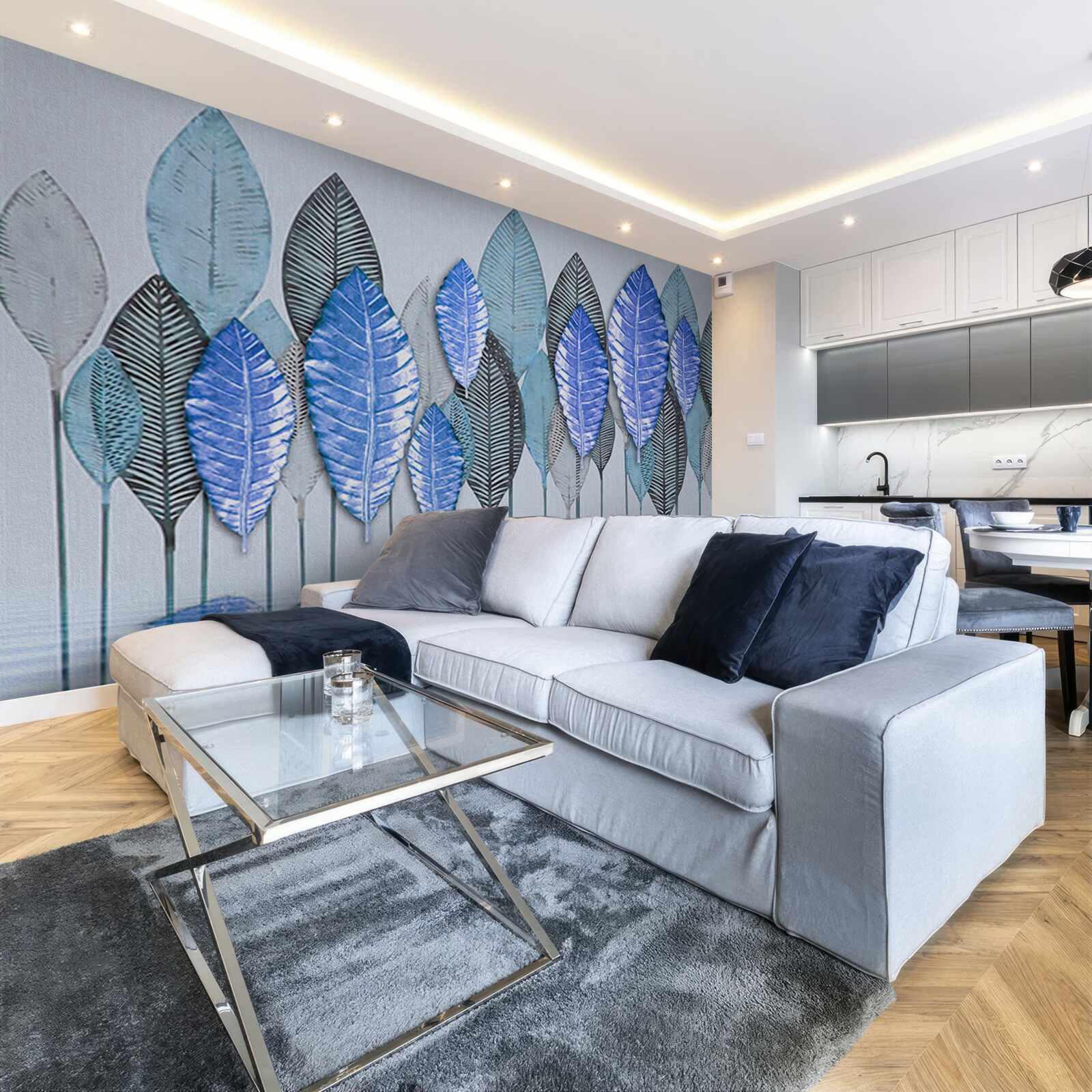 Fotobehang bos ondergedompeld in abstractie, onder een sluier van regen