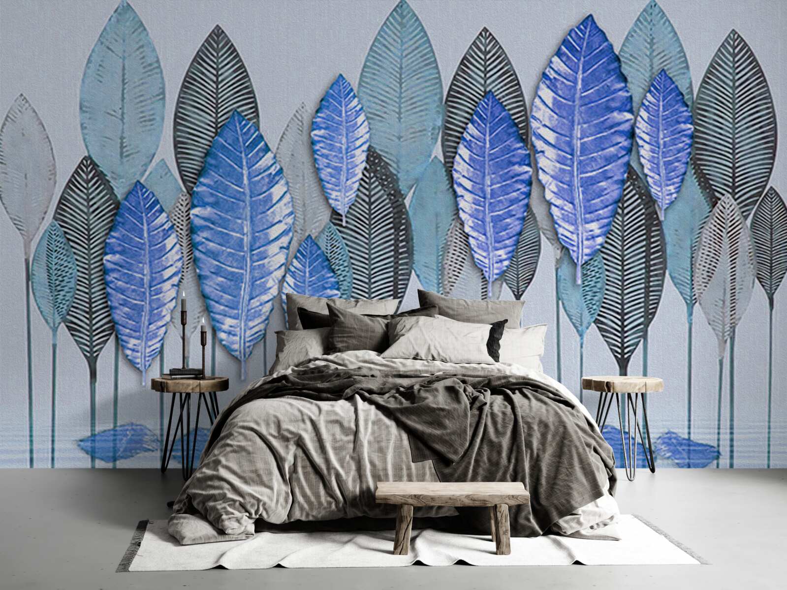 Fotobehang bos ondergedompeld in abstractie, onder een sluier van regen