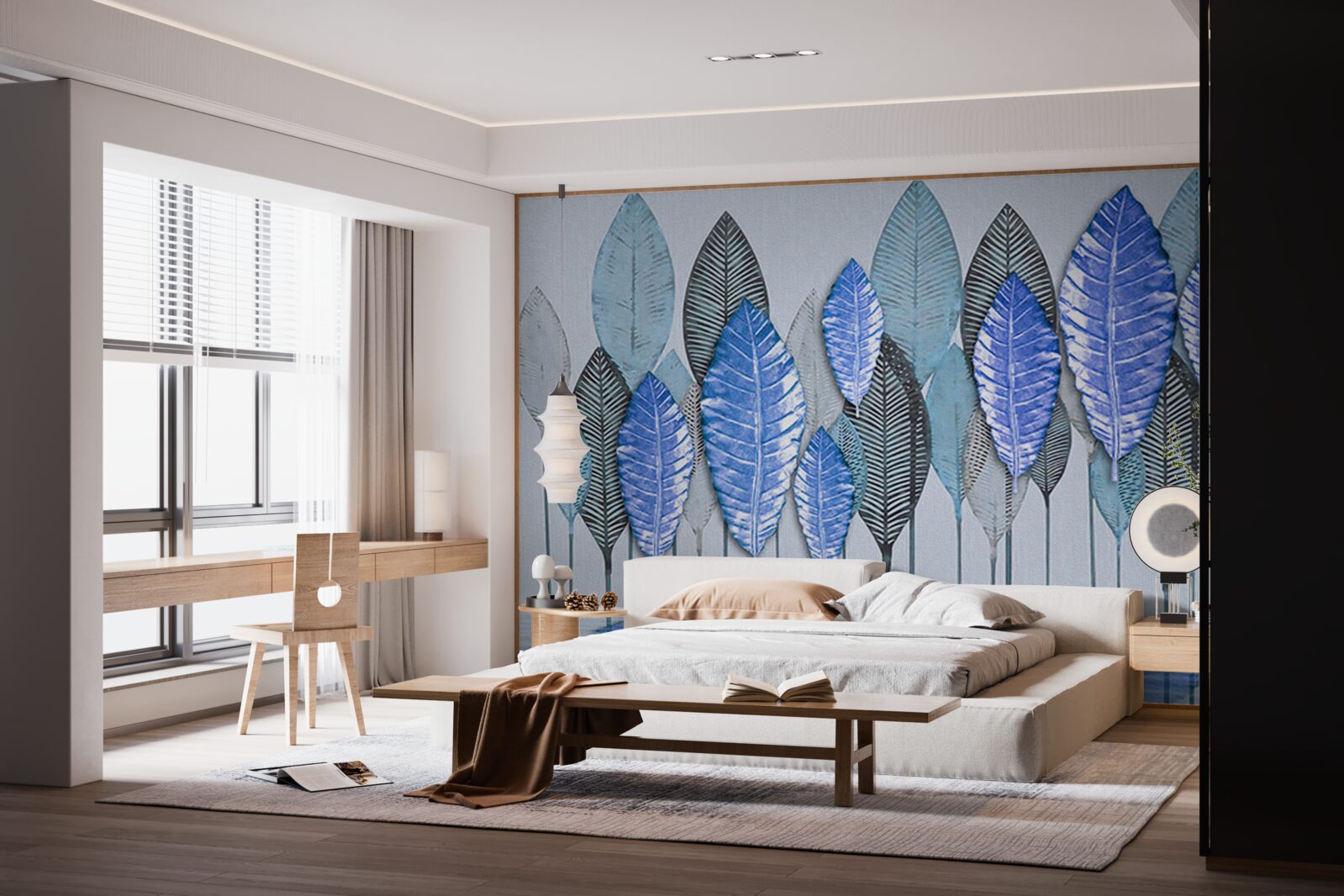 Fotobehang bos ondergedompeld in abstractie, onder een sluier van regen