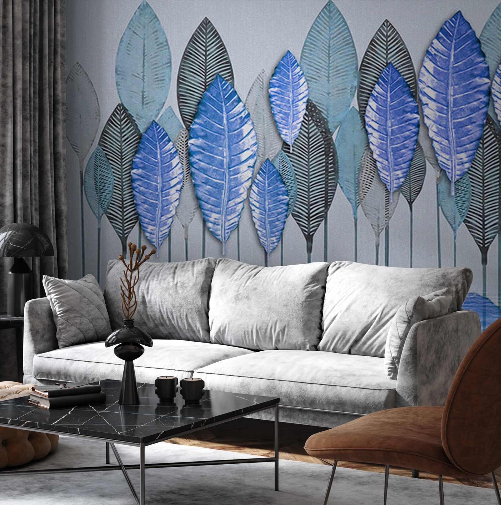 Fotobehang bos ondergedompeld in abstractie, onder een sluier van regen