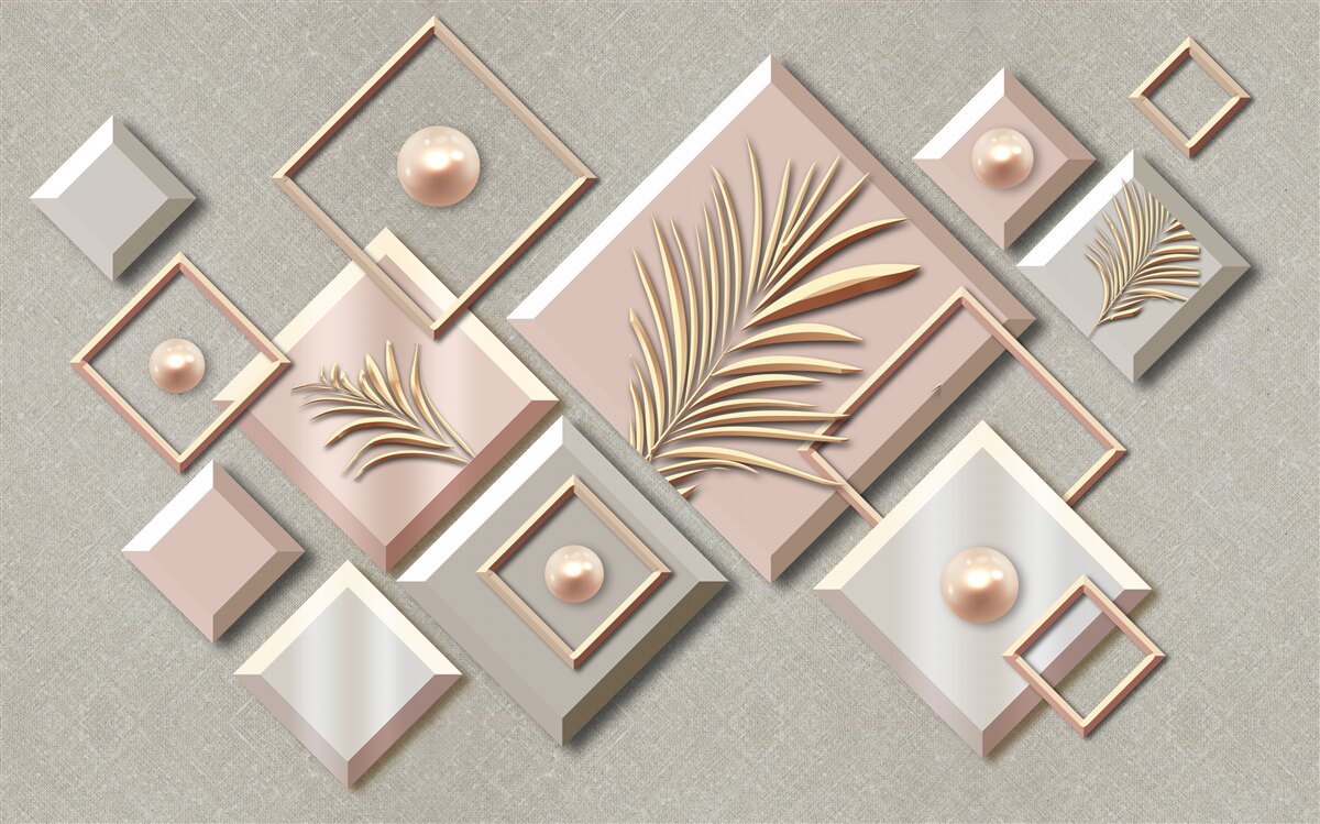 Fotobehang abstract in de vorm van rechthoeken met bladeren