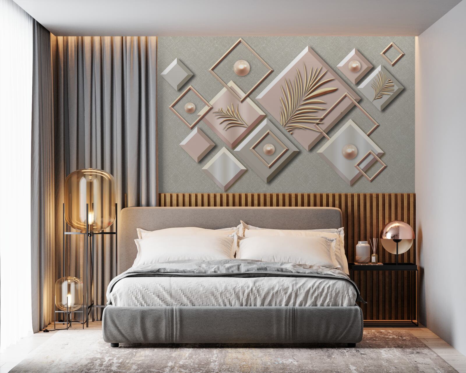 Fotobehang abstract in de vorm van rechthoeken met bladeren