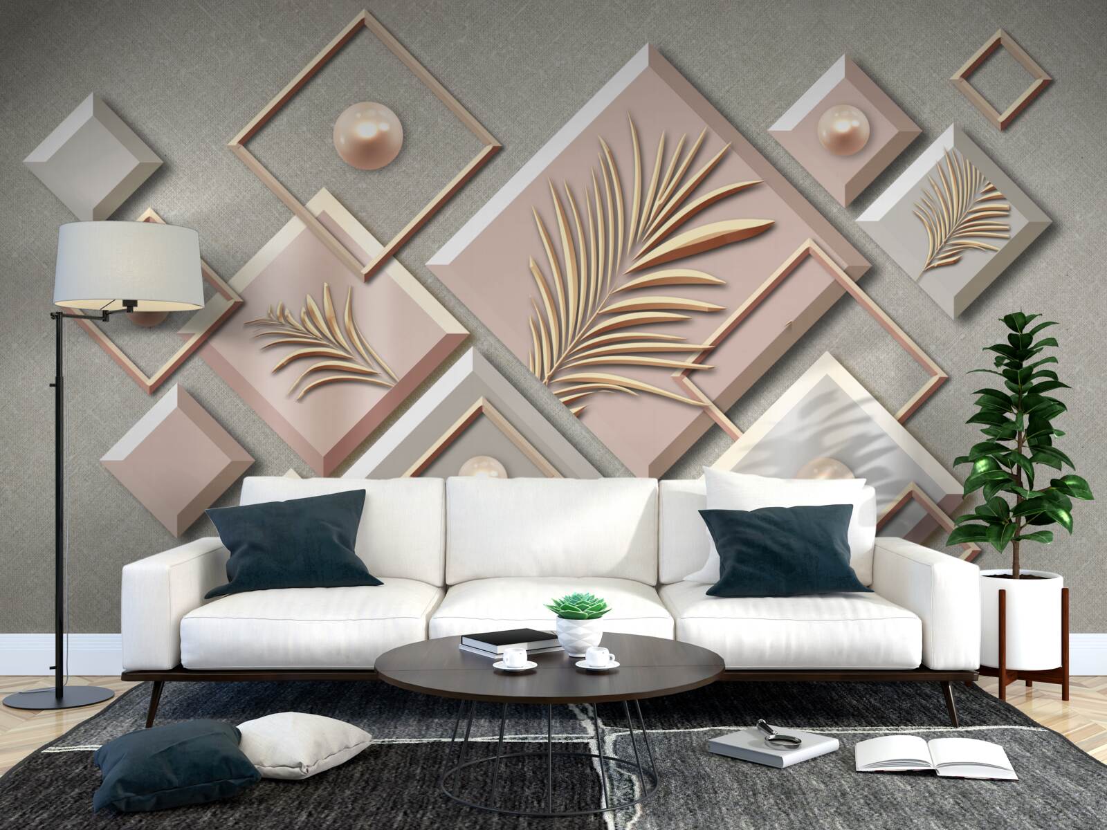 Fotobehang abstract in de vorm van rechthoeken met bladeren