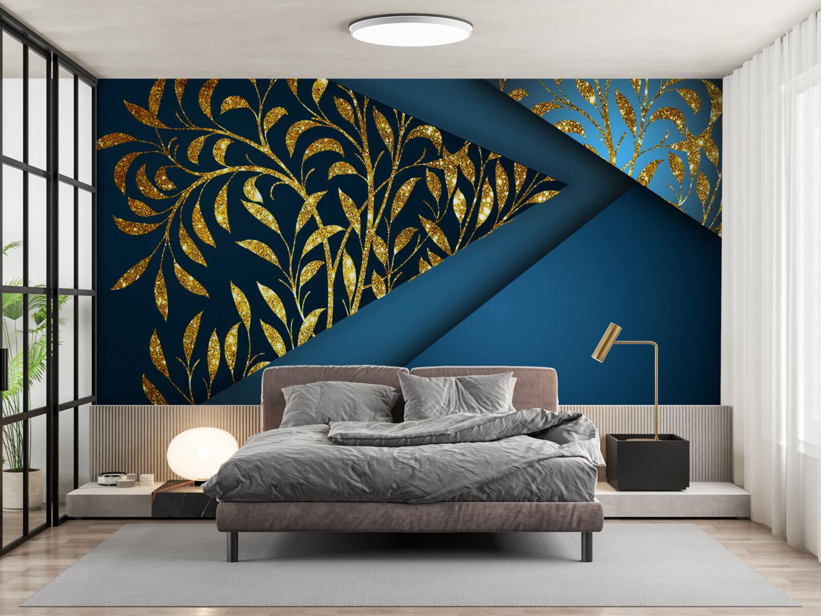 Fotobehang tarwe glanst goud onder de nachtelijke hemel